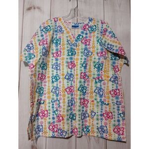 MHD Scrubs Scrub Top Ladies Large‎ Butterfly 3 Pocket